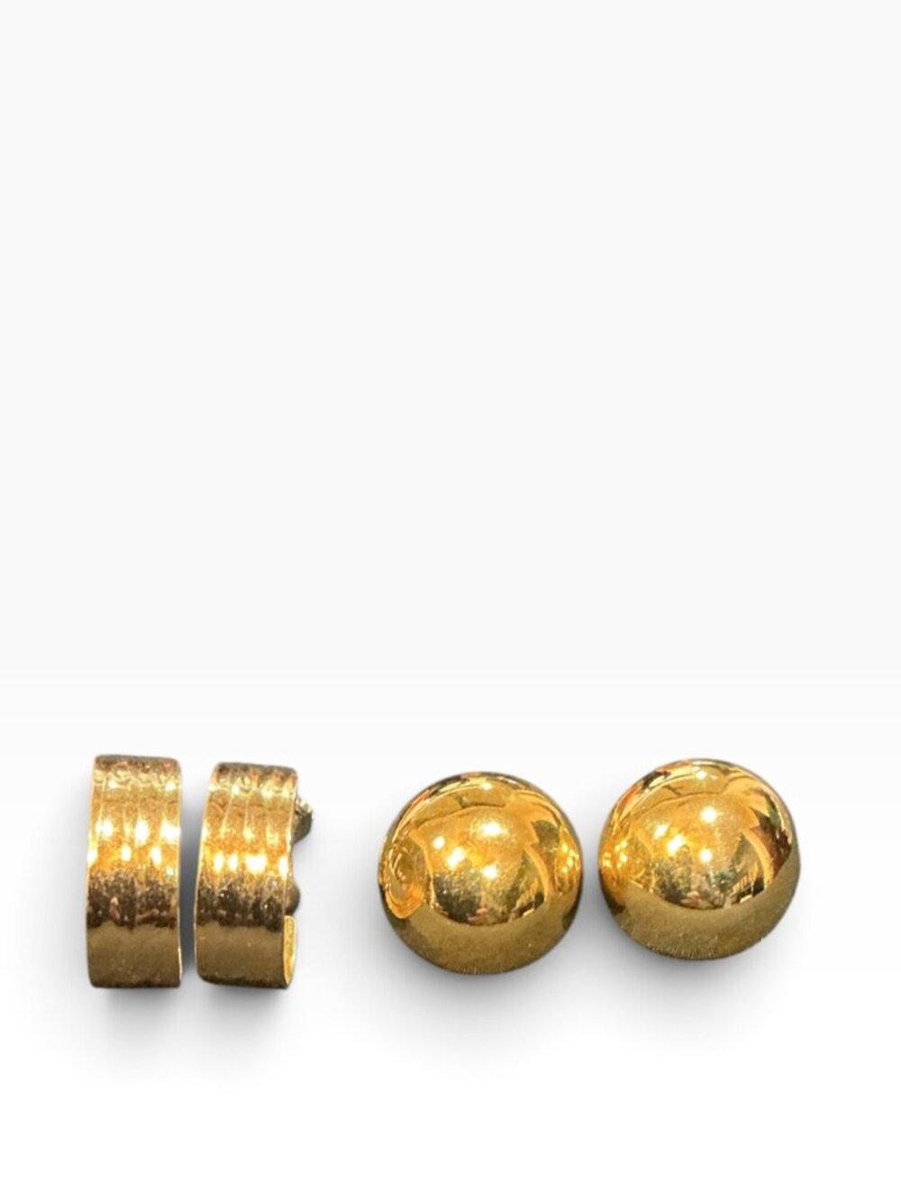 Vintage Napier Gold Tone Hoop Clip On Earrings Lot Domed Button Retro 2 Pairs